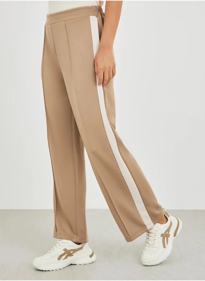 ستايلي Styli Scuba Wide Leg Joggers with Side Seam Panel