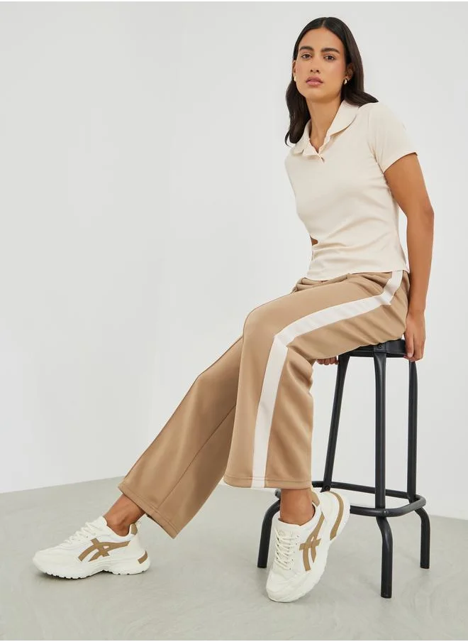 ستايلي Styli Scuba Wide Leg Joggers with Side Seam Panel