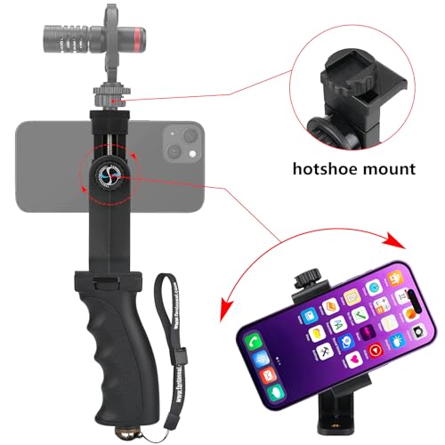 Fantaseal Ergonomic Anti-Falling Cell Phone Vlogging Hand Grip Stabilizer Smartphone Holder Rig Mount Video Kit w/Safety Strap Portable Selfie Stick for iPhone Samsung (Landscape+Portrait)-Mic/Light Adapter - Image 3