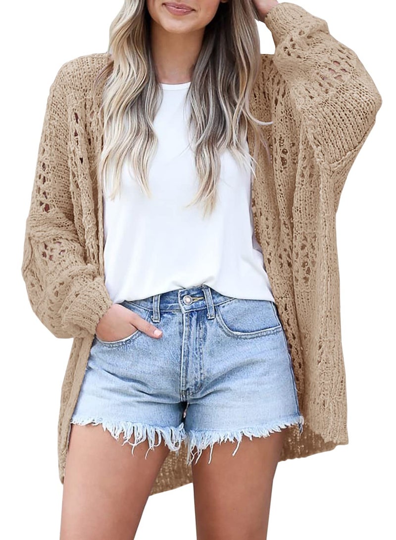 Ermonn Womens Crochet Cardigan Sweater Kimonos Boho Solid Color Oversized Spring Open Front Outwear - Image 1