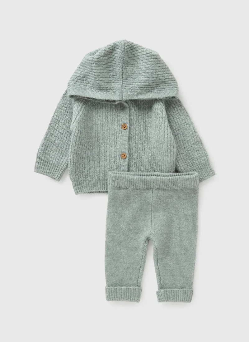 Matalan Baby Sage Green Knitted Hooded Cardigan & Leggings Set