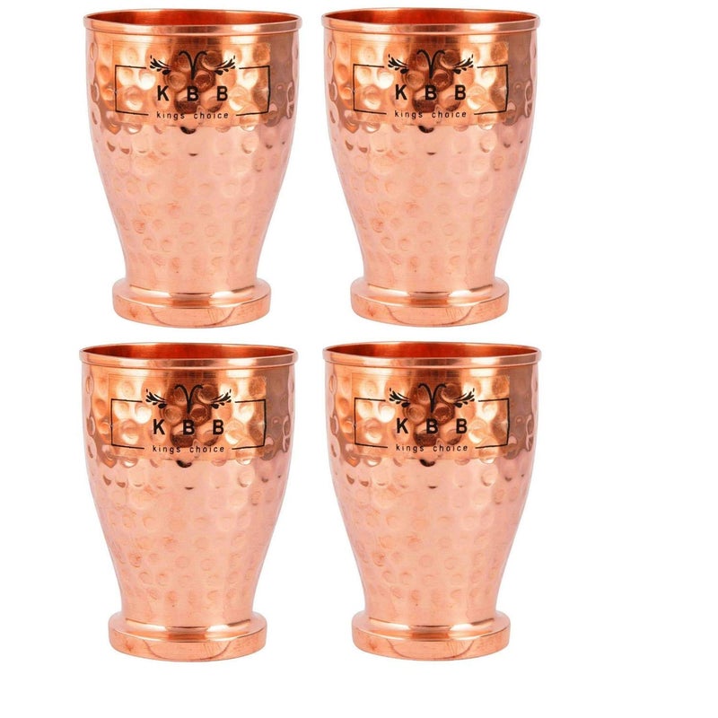 KBB Hammered Designer Jaam Copper GlassTumbler 450 ml Pack of 4 - Image 1