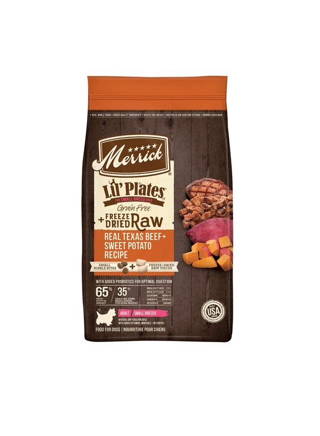 ميريك طعام كلاب جاف خالٍ من الحبوب من Lil' Plates للكلاب الصغيرة، لحم البقر من تكساس والبطاطا الحلوة مع قطع نيئة - كيس 4.0 رطل - Image 1