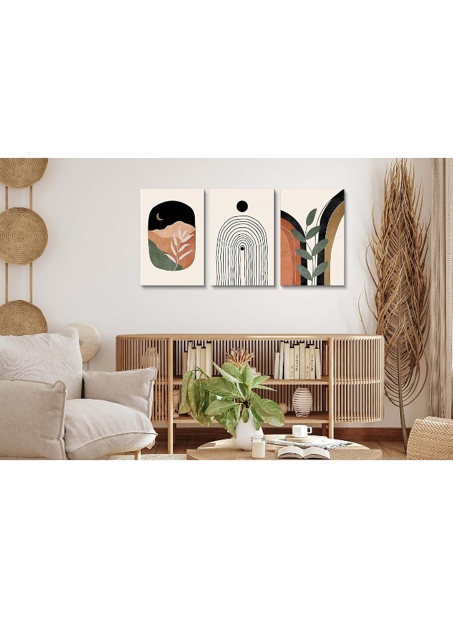 YongArt Boho Wall Art Prints Set of 3, Boho Wall Decor, Mid Century Modern Prints Sun Moon Leaf Mountain Canvas Wall Painting, Neutral Abstract Geometric Prints Canvas Artwork Prints for Bedroom Bathroom - Image 3