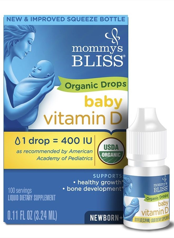 Mommy's Bliss قطرات فيتامين د العضوية للأطفال | تعزز النمو الصحي وتطور العظام | العمر حديثي الولادة+ | 0.11 أونصة سائلة (100 حصة) - Image 1
