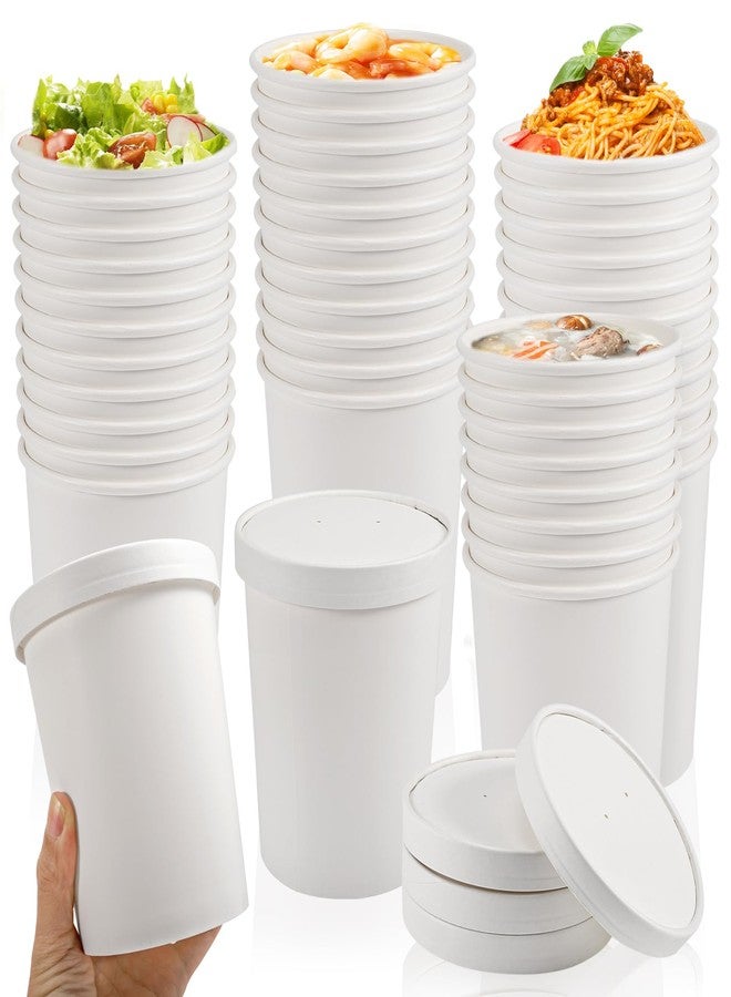 Bgtecho 50 Pack Paper Soup Containers with Vented Lid,32 Oz Disposable Kraft Paper Food Cups,To Go Hot Soup Bowls,Paper Food Containers for Ice Cream Dessert Soup Frozen Yogurt (White) - Image 1