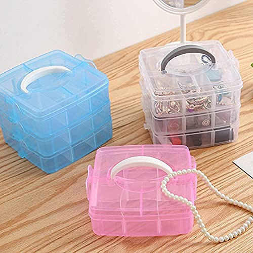 RUSHIL WERE 18 Grid Square Storage Box | 3 Layer | Free 1 Cable Spiral | With Removal Dividers | Detachable | For Jewelry, Craft Beads, Buttons Organizer | Plastic | Pink | 16 x 11 x 14 cm - Image 5