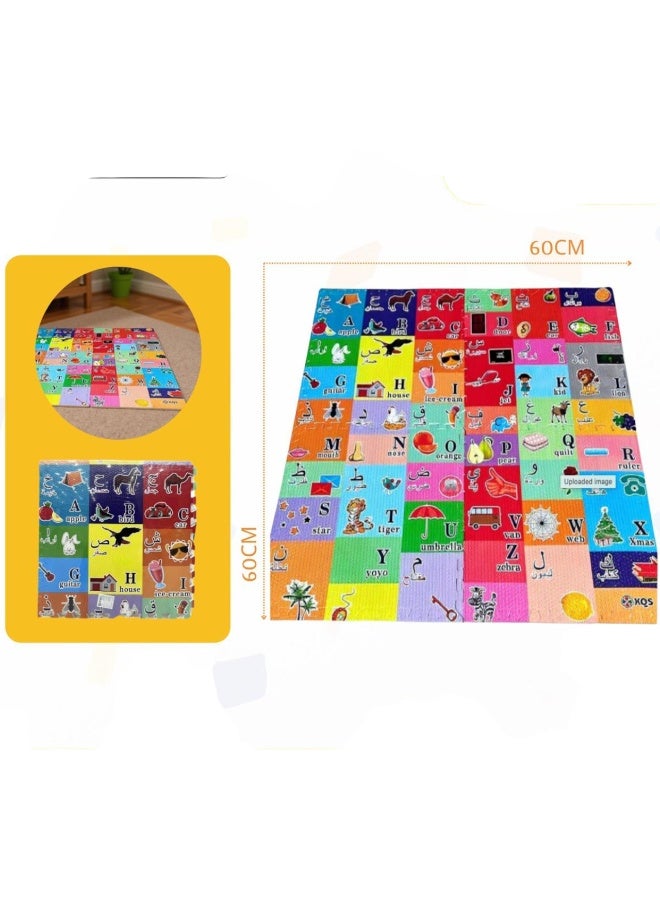 Toy Box ABC Mat for Kids with Interlocking Tiles Foam Floor Alphabet and Pictures, English & Arabic Puzzle Mat(60x60cm)