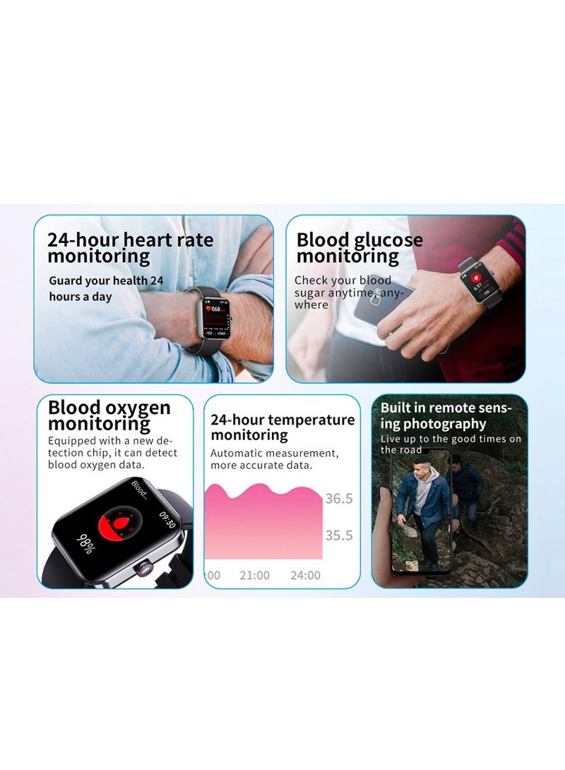 Health & Fitness Smartwatch, Blood Glucose Monitoring, Fitness Tracker with Blood Pressure, Blood Oxygen Tracking, Heart Rate Monitor (Pink)