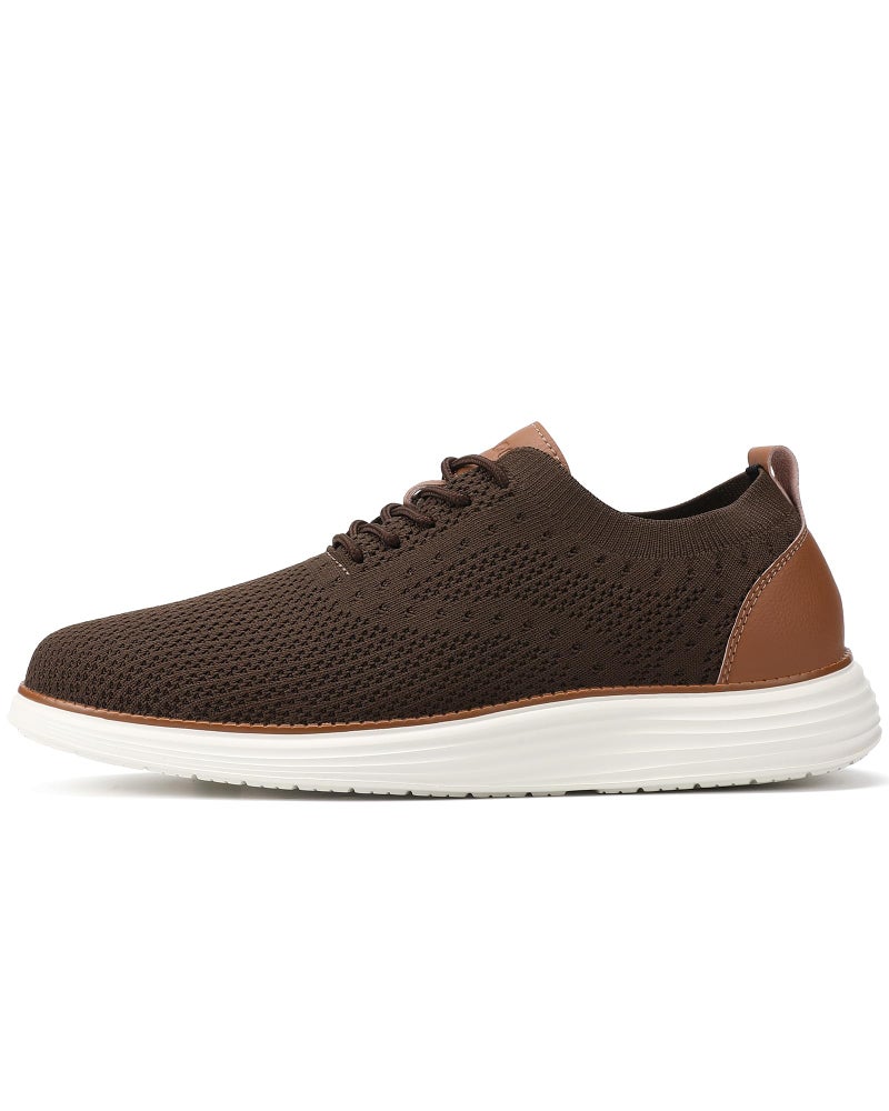 VILOCY Wide Shoes for Mens Casual Dress Sneakers Business Oxfords Mesh Breathable Walking Shoes Tennis Comfortable Wide Width Brown EU44 - Image 3