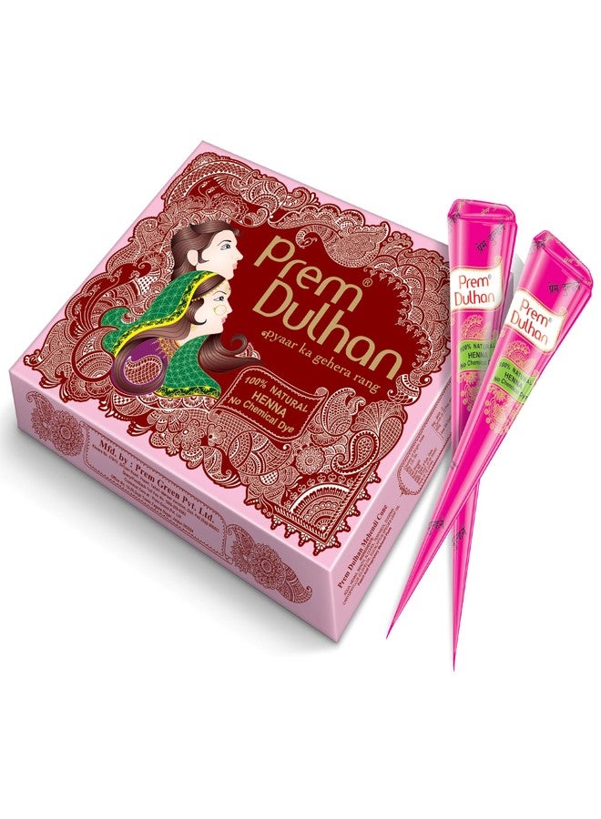 Prem Dulhan Natural Henna-Based Mehendi Cones Set (Pack of 1), 12 Cones for Hand Designing - Chemical-Free, Perfect for Weddings & Traditional Occasions - Pink Box for Love, for Women & Girls - Image 1