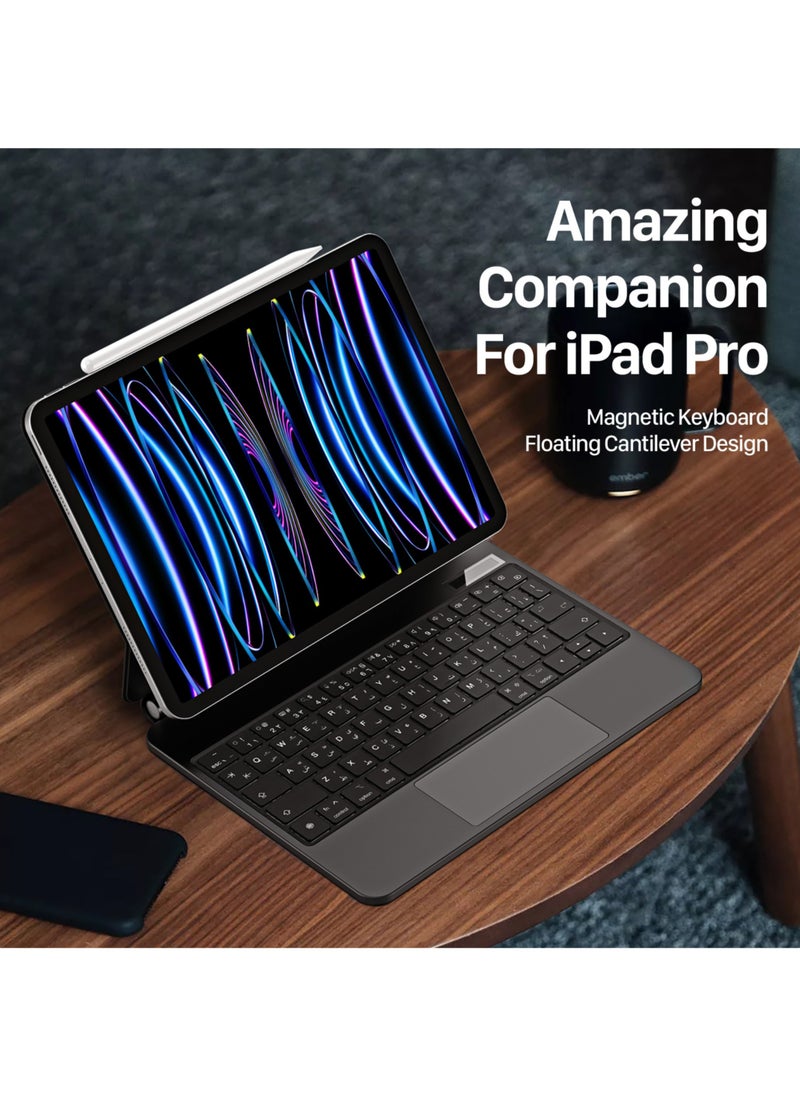 INFINYTY - Magnetic Keyboard/ Folio Case for iPad Air 6th Gen.11"(2024), iPad Air 4/5 Gen.10.9"(2020/2022), iPad Pro 11"(2020/2021/2022)– Cipher-I (Black), Floating Cantilever Design with Eng. & Arabic Backlit Keys, Multi-Touch - Image 1