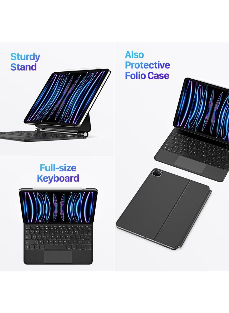 INFINYTY - Magnetic Keyboard/ Folio Case for iPad Air 6th Gen.11"(2024), iPad Air 4/5 Gen.10.9"(2020/2022), iPad Pro 11"(2020/2021/2022)– Cipher-I (Black), Floating Cantilever Design with Eng. & Arabic Backlit Keys, Multi-Touch - Image 1