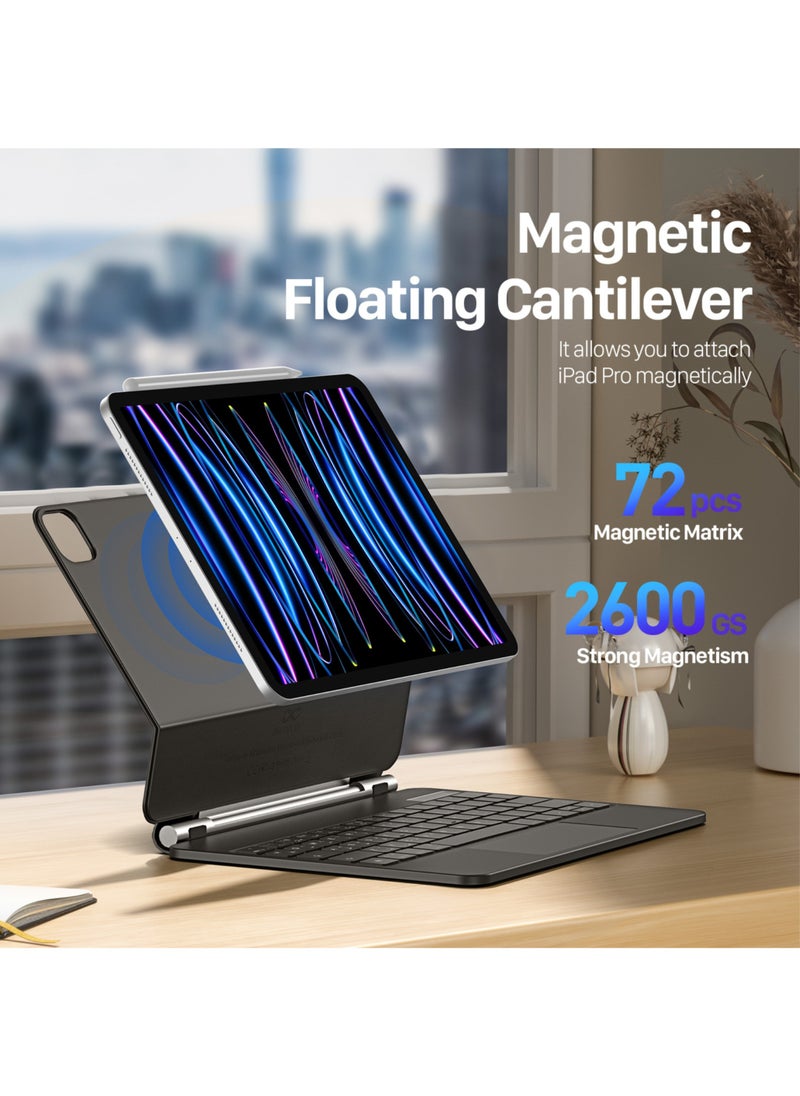 INFINYTY - Magnetic Keyboard/ Folio Case for iPad Air 6th Gen.11"(2024), iPad Air 4/5 Gen.10.9"(2020/2022), iPad Pro 11"(2020/2021/2022)– Cipher-I (Black), Floating Cantilever Design with Eng. & Arabic Backlit Keys, Multi-Touch - Image 1