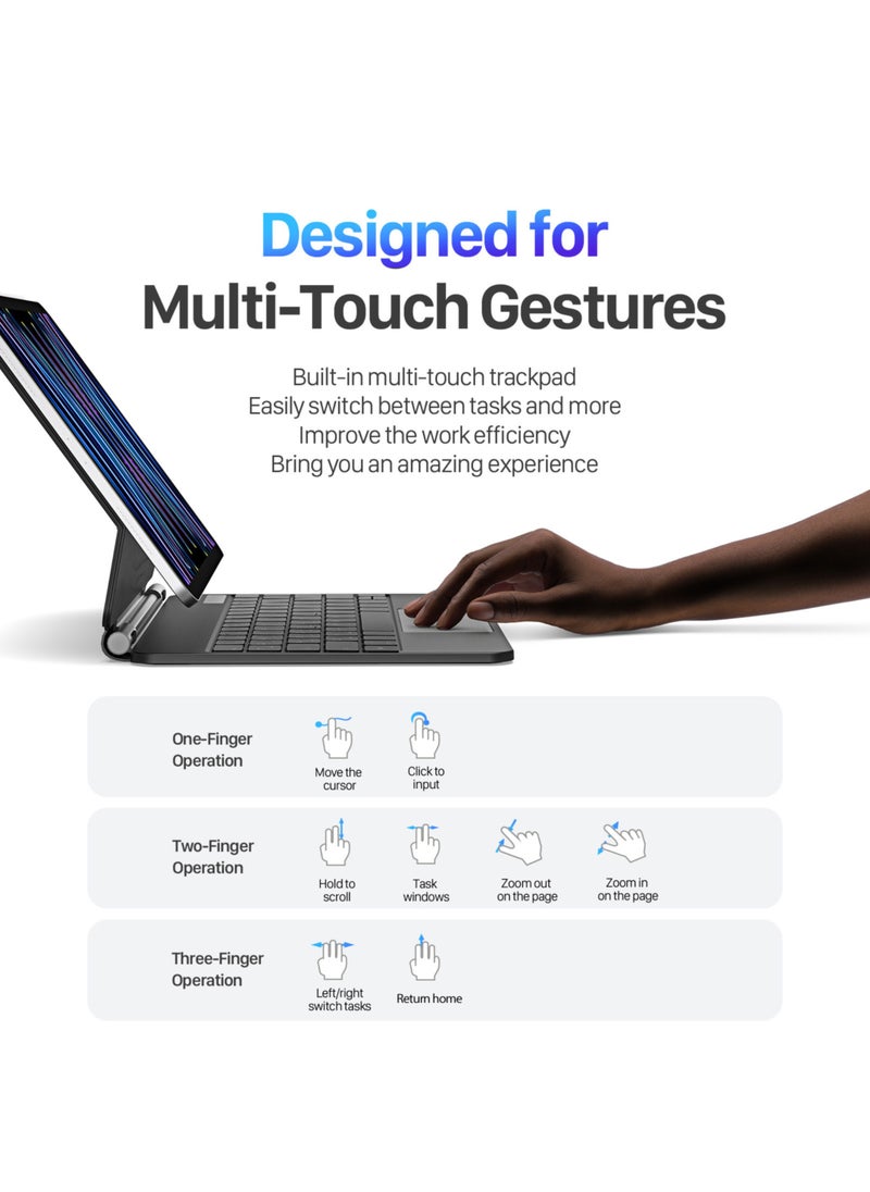 INFINYTY - Magnetic Keyboard/ Folio Case for iPad Air 6th Gen.11"(2024), iPad Air 4/5 Gen.10.9"(2020/2022), iPad Pro 11"(2020/2021/2022)– Cipher-I (Black), Floating Cantilever Design with Eng. & Arabic Backlit Keys, Multi-Touch - Image 1