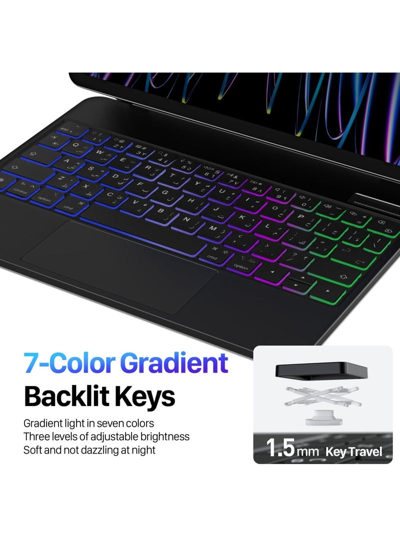 INFINYTY Magnetic Keyboard/ Folio Case for iPad Air 6th Gen.11"(2024), iPad Air 4/5 Gen.10.9"(2020/2022), iPad Pro 11"(2020/2021/2022)– Cipher-I (Black), Floating Cantilever Design with Eng. & Arabic Backlit Keys, Multi-Touch - Image 4