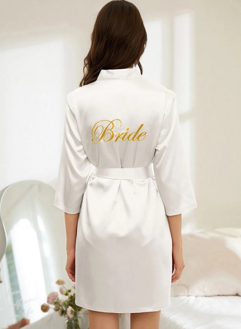 Women's Silk Satin Short Bridal Robe with Waist Tie 