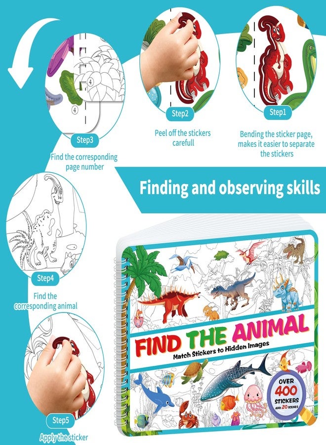 كتاب ملصقات كاليسكي للأطفال، ابحث عن ملصقات الحيوانات والديناصورات والمحيطات للأطفال الصغار من عمر سنتين إلى 4 سنوات ومن 3 إلى 5 سنوات، كتاب ألعاب وأنشطة رحلات برية للأطفال الصغار - Image 4