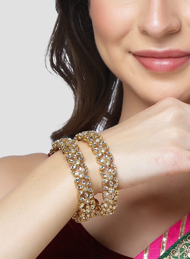 Karatcart Set of 2 Gold Plated Floral Design Bangles Set for Women - Image 2
