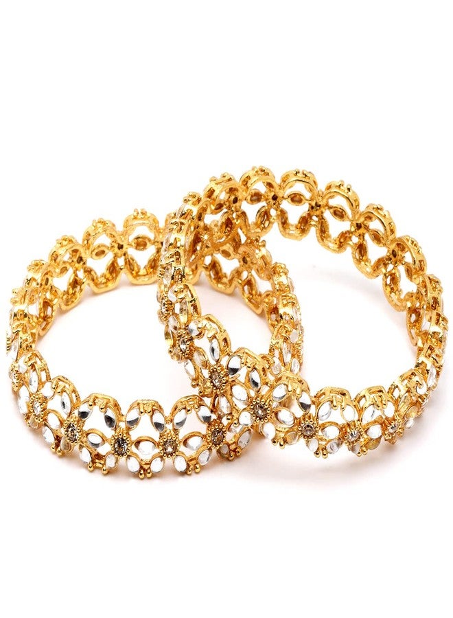 Karatcart Set of 2 Gold Plated Floral Design Bangles Set for Women - Image 1