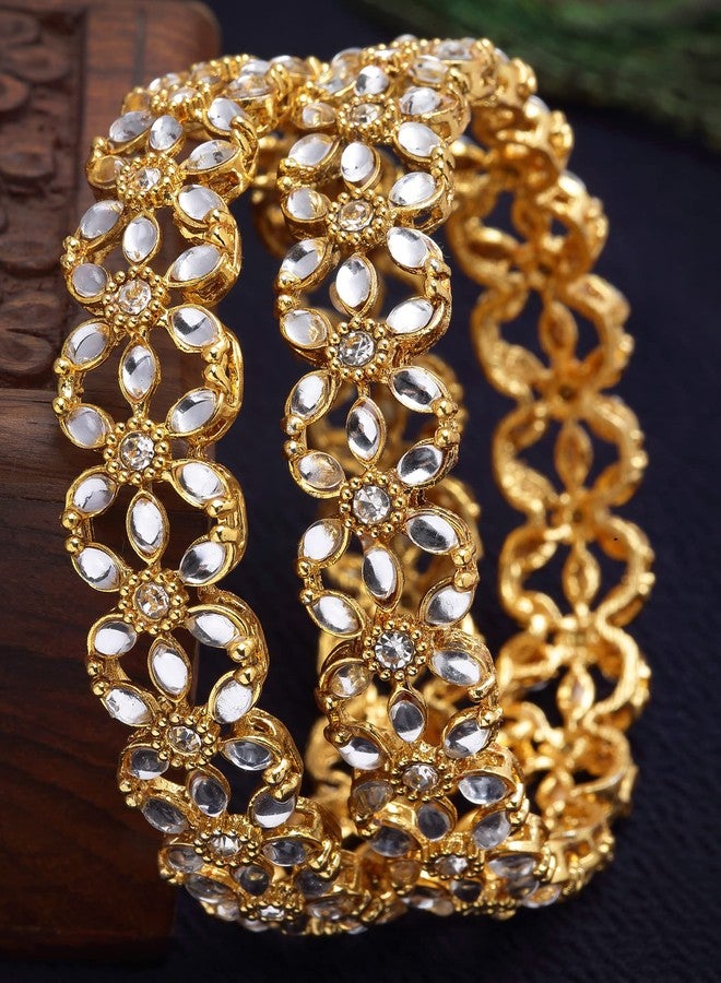 Karatcart Set of 2 Gold Plated Floral Design Bangles Set for Women - Image 4