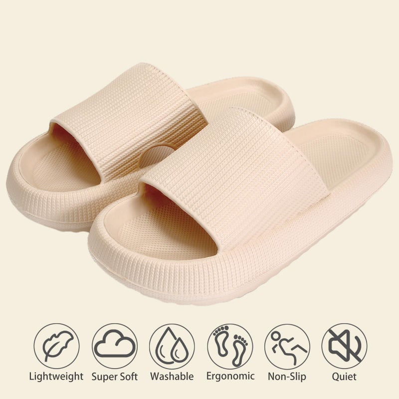 rosyclo Cloud Slippers for Women and Men, Pillow House Slippers Soft Comfortable Cushioned Lightweight Home Shower Shoes Women's Cloud Slide Sandals for Ladies Indoor, Brown Khaki - Image 2