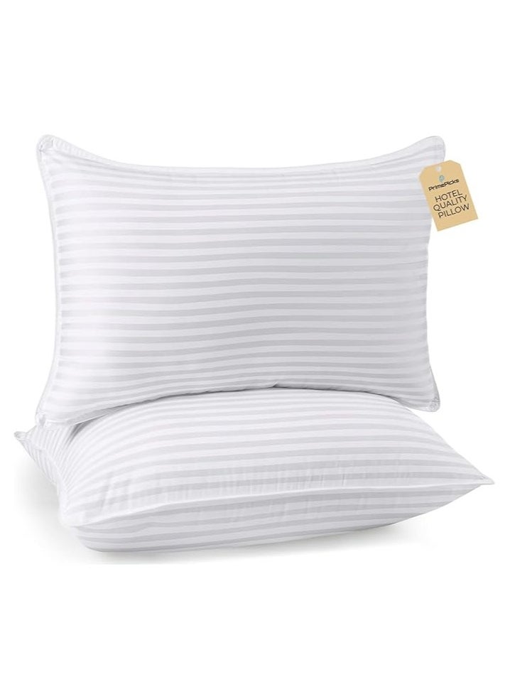 Comfy - COMFY SOFT & LUXURIOUS WHITE COTTON HYPOALLERGENIC SET OF 2 STRIPE HOTEL PILLOW - Image 1