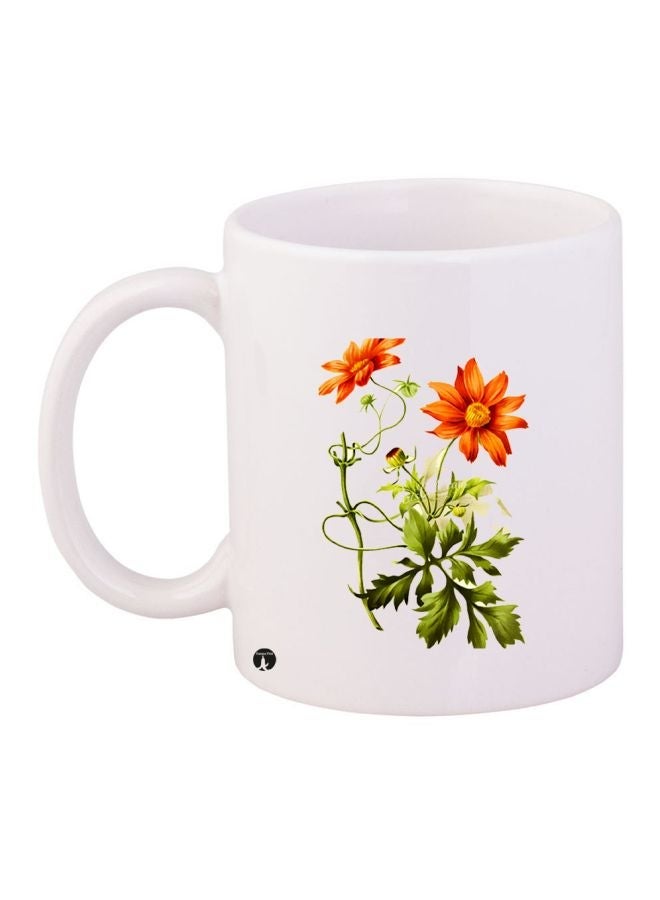 RYN Flower Printed Ceramic Coffee Mug White/Green/Red 11ounce