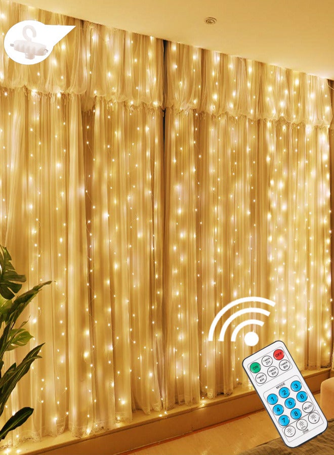 مصابيح ستارة خيالية 300LED ، قابس USB في 8 أوضاع سلسلة أضواء خيالية مع وحدة تحكم عن بعد لغرفة النوم ، في الأماكن المغلقة ، في الهواء الطلق ، حفلات الزفاف ، الحفلات ، الديكورات （9.8x9.8Ft ، أبيض دافئ）  - Image 1
