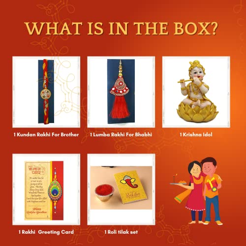 CraftVatika Lumba Rakhi with Laddu Gopal Showpiece Gift Combo Set of 1 for Brother and Bhabhi, Floral Lumba Rakhi Gift for Bhabhi Sister In Law Men Women with Krishna Showpiece, Bhaiya Bhabhi Rakhi Gift - Image 2