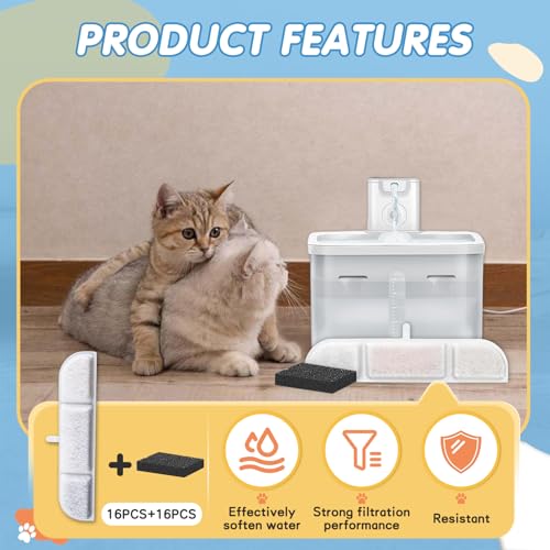 HAVANSIDY 16 Packs Replacement Filters Compatible with Downy Paws Cat Water Fountain - Triple Filtration Filters for DownyPaws 84oz/2.5L Wireless Pet Fountain DPWFP6 (16 Filters & 16 Sponges) - Image 3