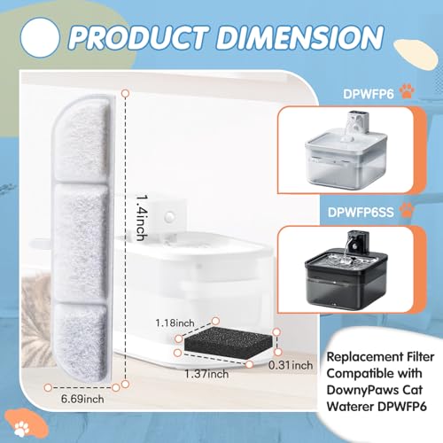 HAVANSIDY 16 Packs Replacement Filters Compatible with Downy Paws Cat Water Fountain - Triple Filtration Filters for DownyPaws 84oz/2.5L Wireless Pet Fountain DPWFP6 (16 Filters & 16 Sponges) - Image 2