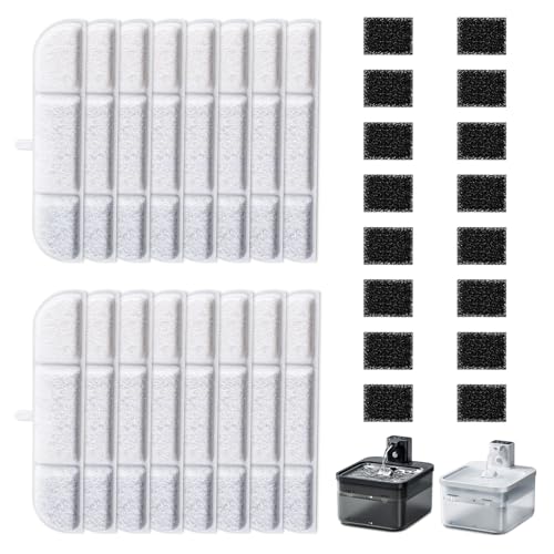 HAVANSIDY 16 Packs Replacement Filters Compatible with Downy Paws Cat Water Fountain - Triple Filtration Filters for DownyPaws 84oz/2.5L Wireless Pet Fountain DPWFP6 (16 Filters & 16 Sponges) - Image 1