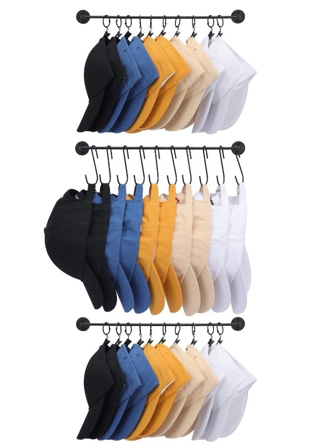 SYOSI Hat Rack for Wall with 36 Hooks, Hat Organizer Holder for Baseball Caps, Cap Organizer Hanger, Hat Hanger for Closet, for Closet Bedroom Laundry Set of 3 (Black) - Image 1