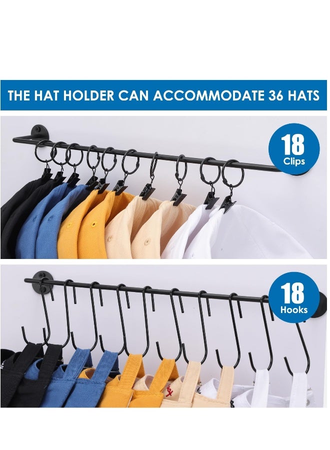SYOSI Hat Rack for Wall with 36 Hooks, Hat Organizer Holder for Baseball Caps, Cap Organizer Hanger, Hat Hanger for Closet, for Closet Bedroom Laundry Set of 3 (Black) - Image 3