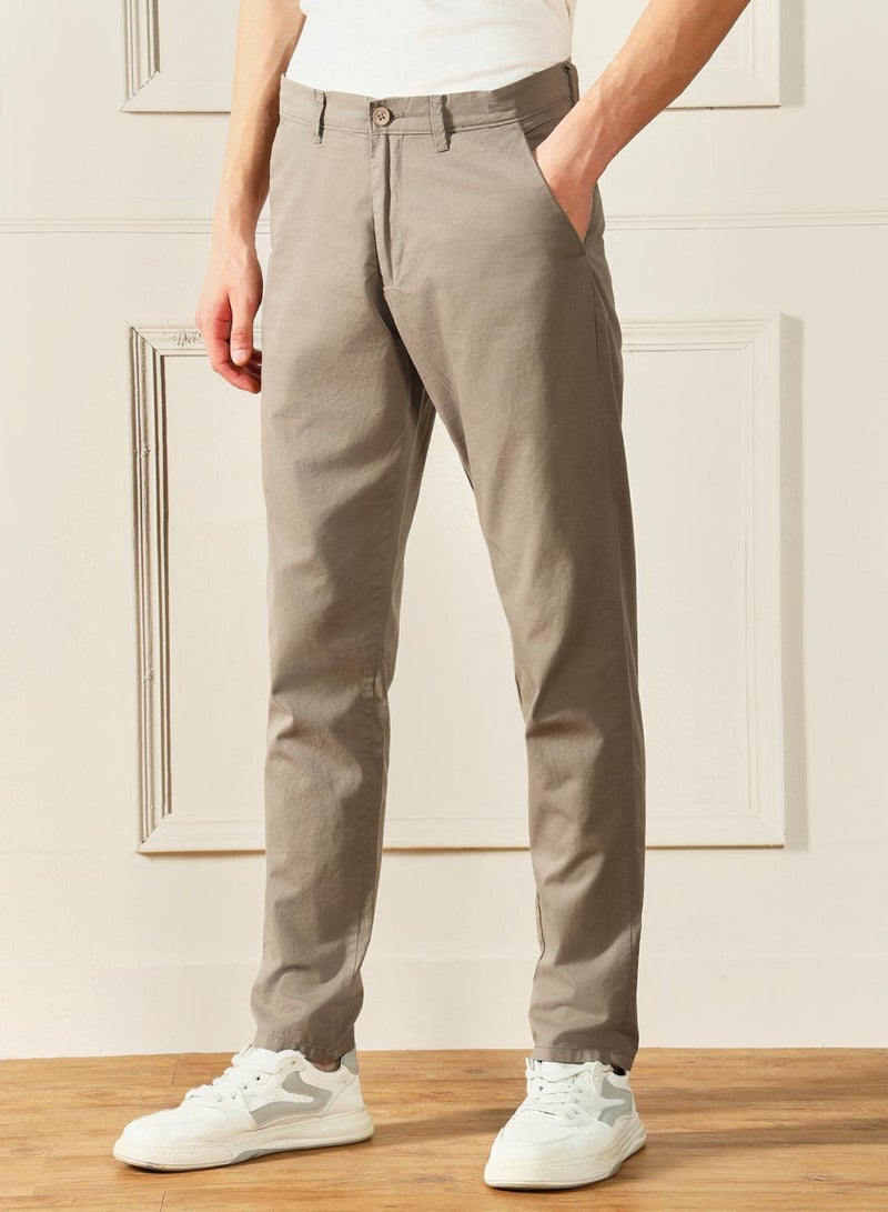 Dennis Lingo Men'S Mid Khaki 100% Cotton Solid Pattern Full Length Chinos Slim Fit Trouser - Image 3