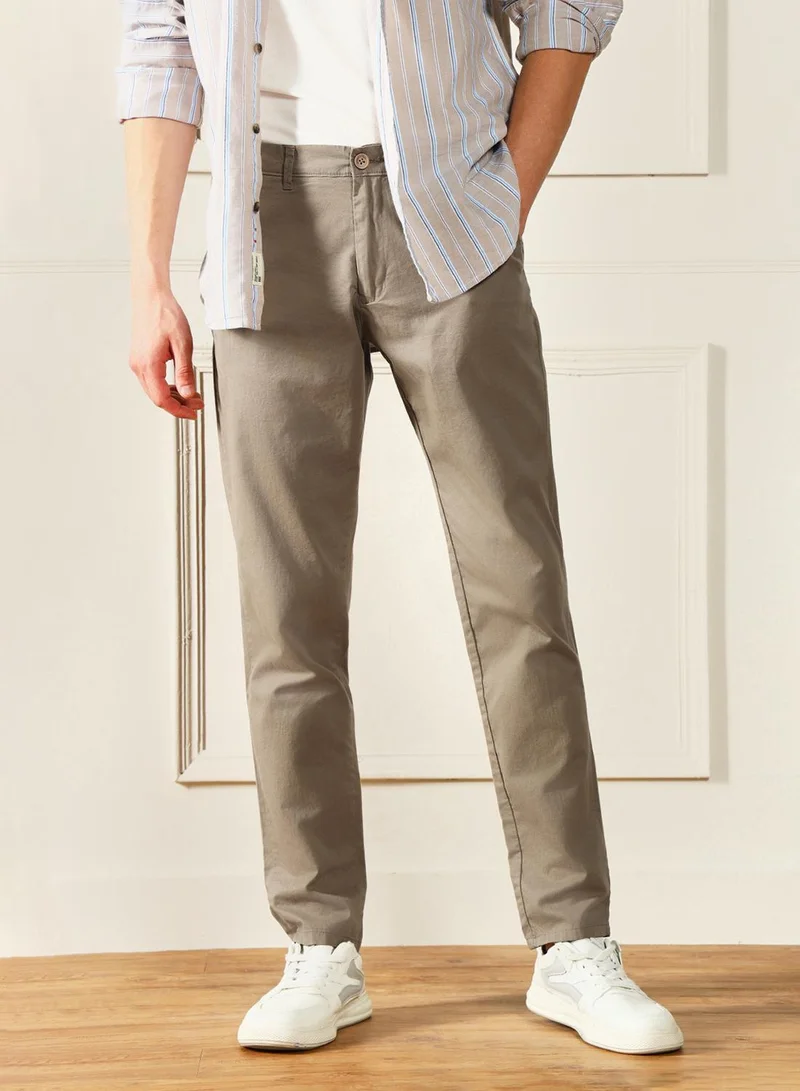 Dennis Lingo  Men'S Mid Khaki 100% Cotton Solid Pattern Full Length Chinos Slim Fit Trouser for Men | Best Price UAE