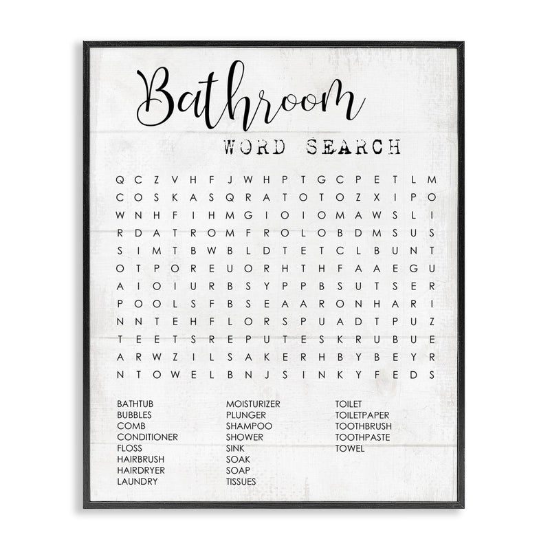Stupell Industries Bathroom Search Fun Family Word Design by Daphne Polselli Wall Art 11 x 14 Black