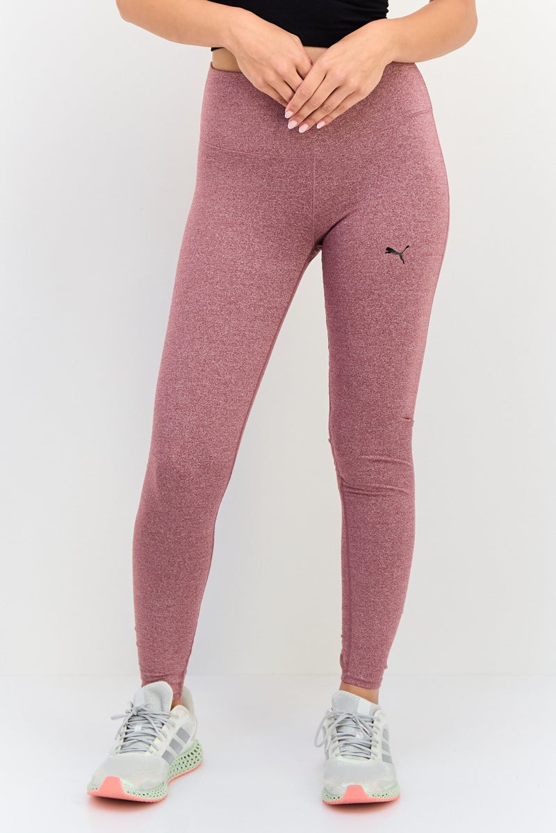PUMA سراويل تدريب ضيقة تناسب النساء بشعار العلامة التجارية 7/8، لون مارون هذر - Image 1