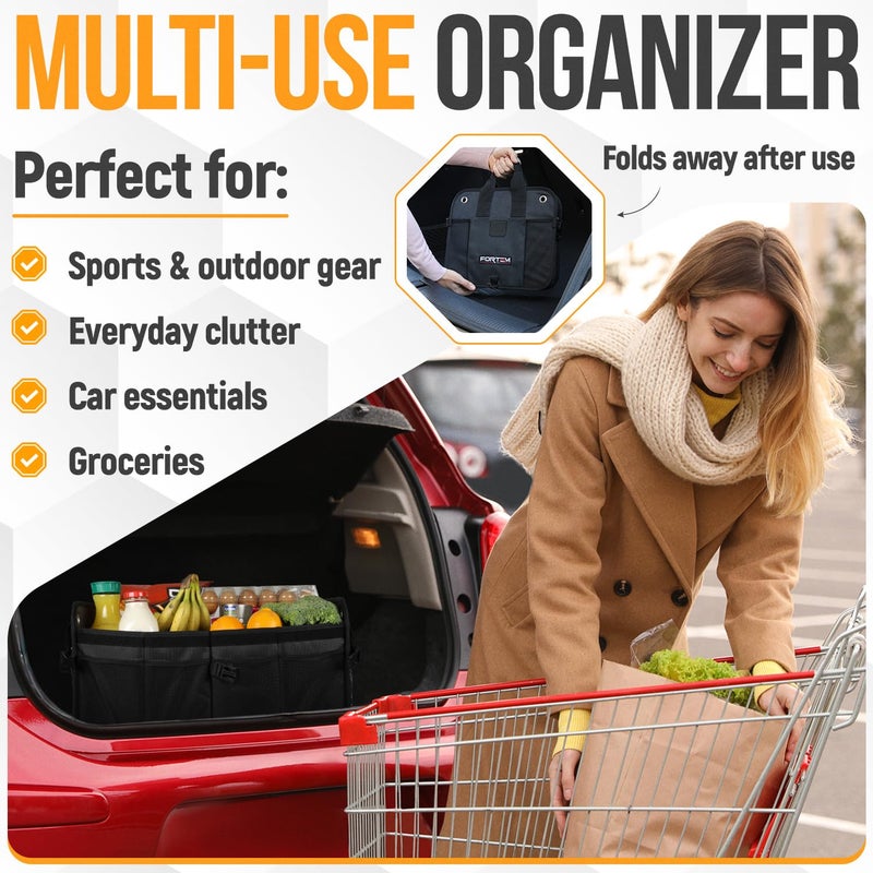 FORTEM Trunk Organizer For SUV Car Organizer and Storage, Multi-Compartment Storage Bag Car Accessories for Women Men, Perfect Christmas Gifts, 1680D Oxford, Non Slip Bottom, Straps, Soft Cover (50L) - Image 5