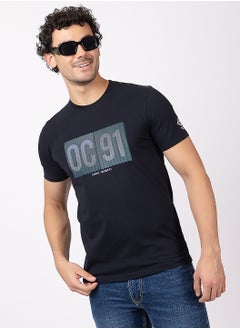 OCTAVE Octave Men's Solid Color Cotton  T-shirt,Navy  - Image 2
