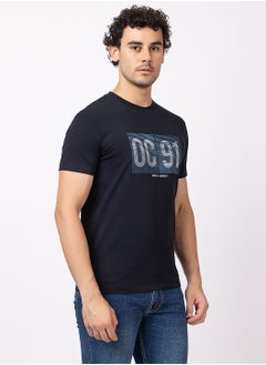 OCTAVE Octave Men's Solid Color Cotton  T-shirt,Navy  - Image 3
