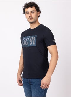 OCTAVE Octave Men's Solid Color Cotton  T-shirt,Navy  - Image 4