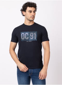 OCTAVE Octave Men's Solid Color Cotton  T-shirt,Navy  - Image 5