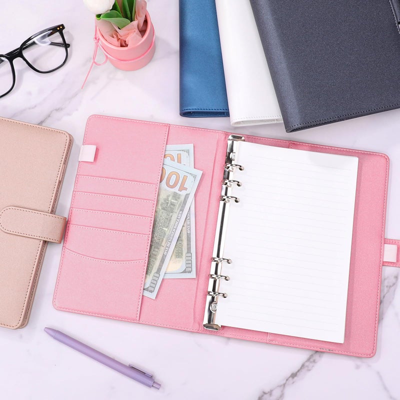 Antner A5 Notebook Binder 6 Ring Refillable Planner Cover for A5 Planner Inserts, PU Leather Loose Leaf Personal Organizer Aesthetic Photocard Holder Budget Binder with Magnetic Buckle, Glitter Pink - Image 4