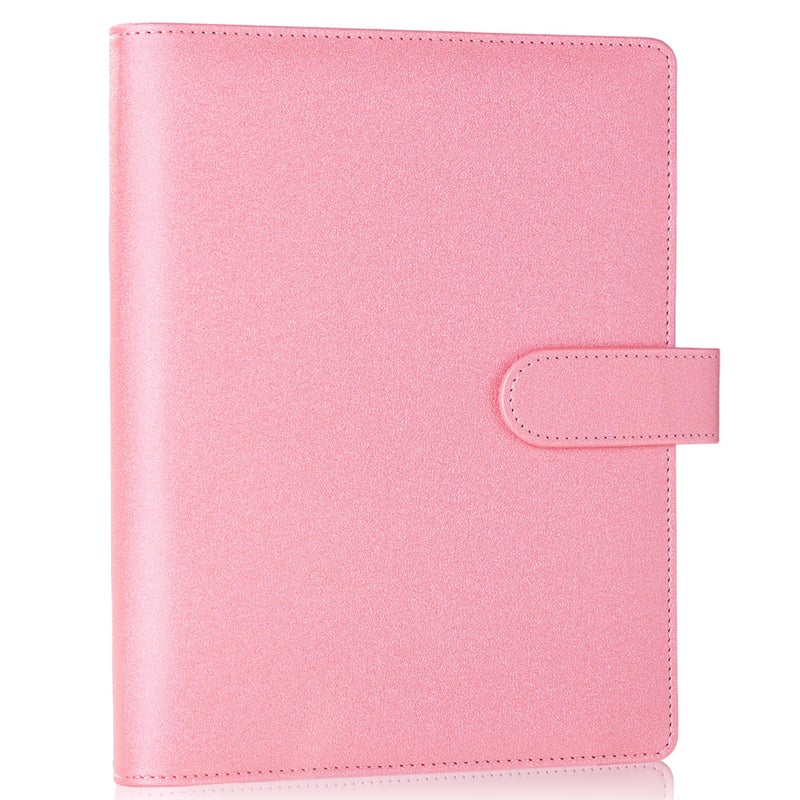 Antner A5 Notebook Binder 6 Ring Refillable Planner Cover for A5 Planner Inserts, PU Leather Loose Leaf Personal Organizer Aesthetic Photocard Holder Budget Binder with Magnetic Buckle, Glitter Pink - Image 1