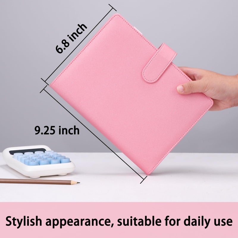 Antner A5 Notebook Binder 6 Ring Refillable Planner Cover for A5 Planner Inserts, PU Leather Loose Leaf Personal Organizer Aesthetic Photocard Holder Budget Binder with Magnetic Buckle, Glitter Pink - Image 5