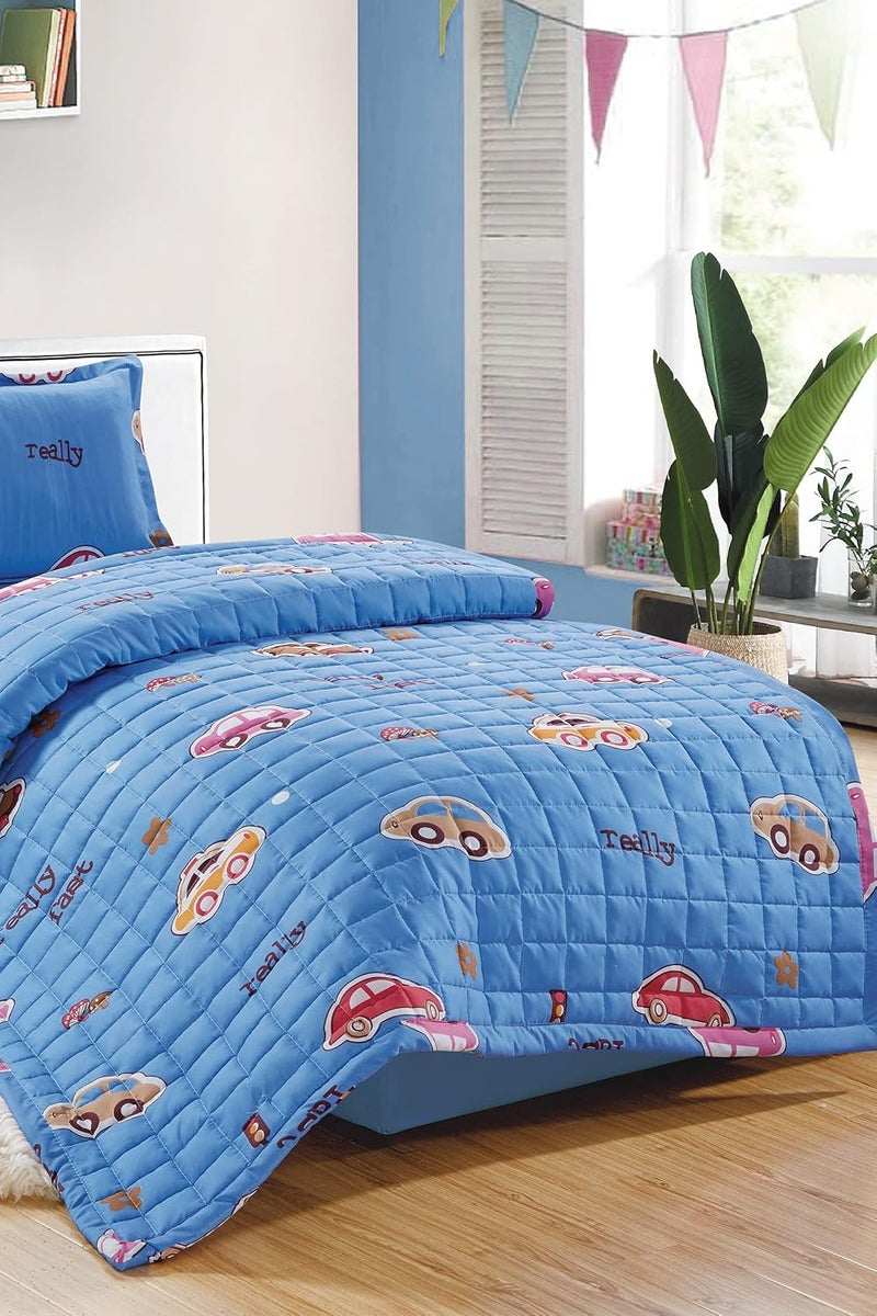 طقم لحاف مضغوط للأطفال Sleep Night، طقم مفروشات قابل للعكس للبنات والأولاد، 3 قطع ناعمة وقابلة للتنفس، مقاس فردي 150 × 200 سم، نقشة حديثة مطبوعة ومخيطة بصندوق مزدوج الوجه، متعدد الألوان - Image 2