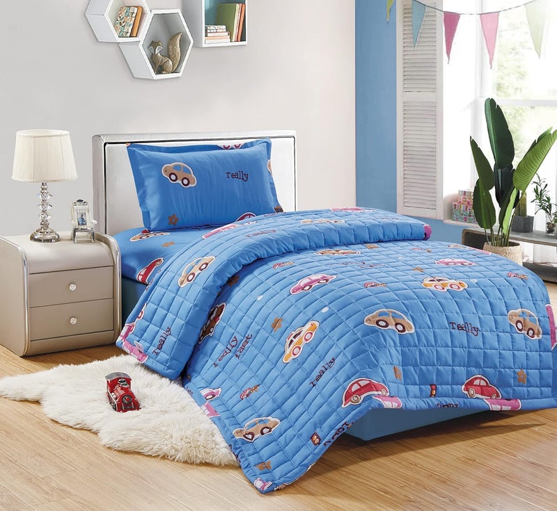 طقم لحاف مضغوط للأطفال Sleep Night، طقم مفروشات قابل للعكس للبنات والأولاد، 3 قطع ناعمة وقابلة للتنفس، مقاس فردي 150 × 200 سم، نقشة حديثة مطبوعة ومخيطة بصندوق مزدوج الوجه، متعدد الألوان - Image 1