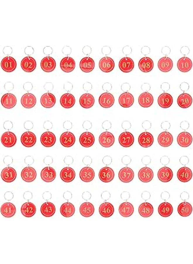 Red Numbered Key Tags With Rings Double Sided Sauna Storage ID Labels 1 50 Multipurpose Markers - Image 1